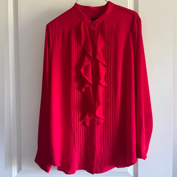 Ann Taylor Red Ruffled Long Sleeve Blouse - Picture 3 of 8